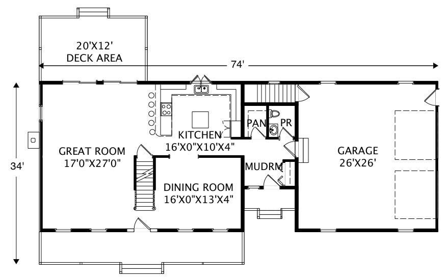 Floor Plan First Story of Country Plan #110-1066