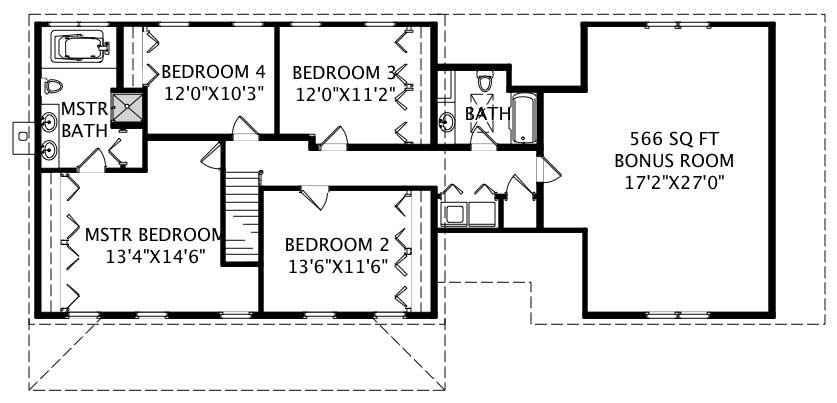 Floor Plan Second Story of Country Plan #110-1066