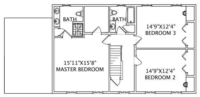 Floor Plan Second Story of Colonial Plan #110-1067