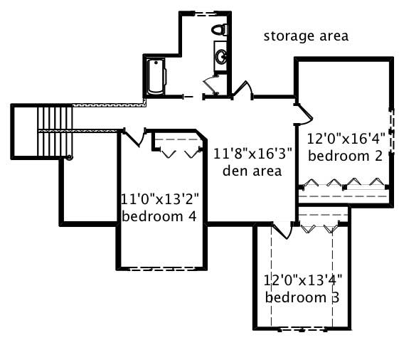 Floor Plan Second Story of Country Plan #110-1070