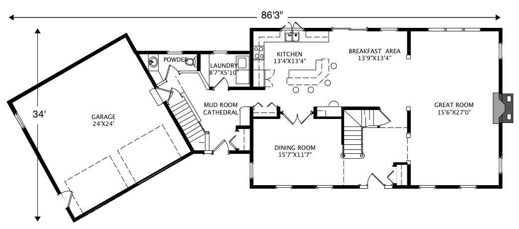 Floor Plan First Story of Country Plan #110-1071