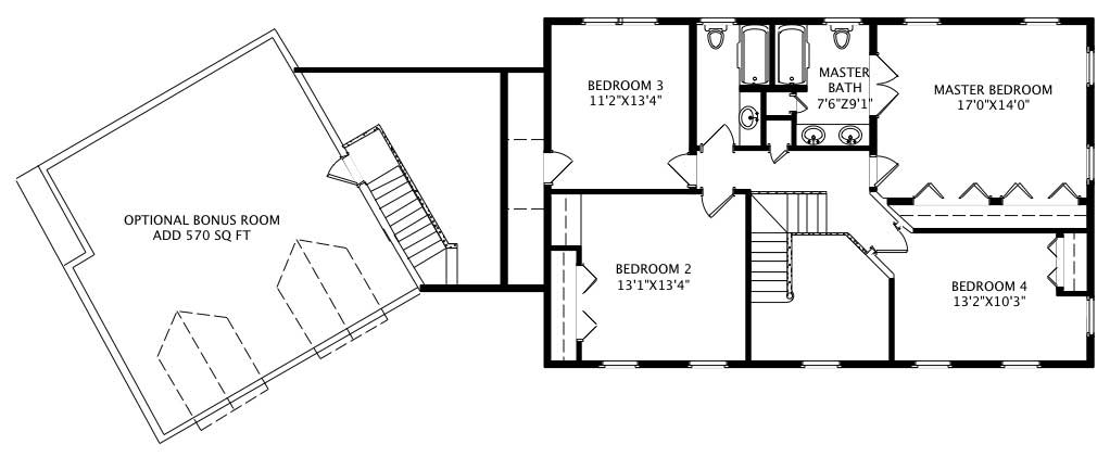 Floor Plan Second Story of Country Plan #110-1071