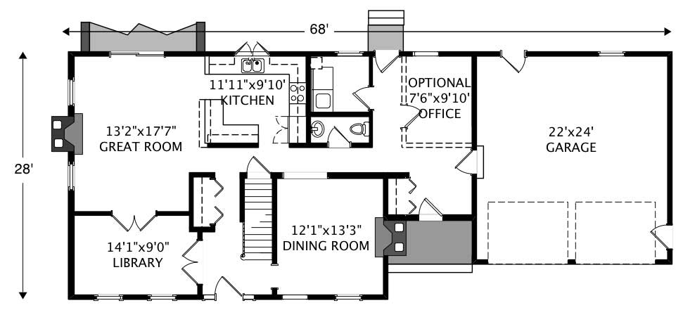 Floor Plan First Story of Colonial Plan #110-1073