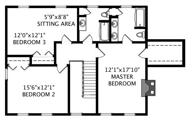 Floor Plan Second Story of Colonial Plan #110-1073