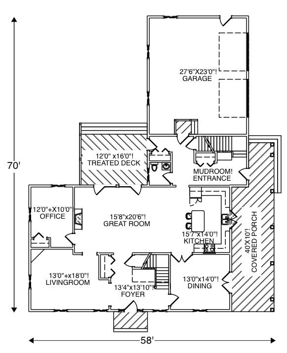 Floor Plan First Story of Colonial Plan #110-1074