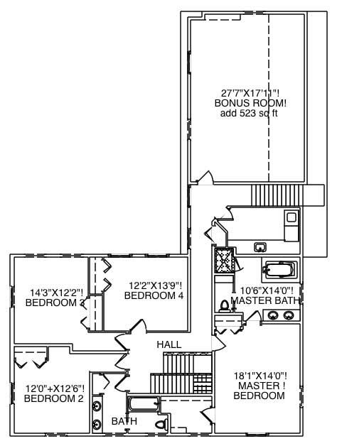 Floor Plan Second Story of Colonial Plan #110-1074