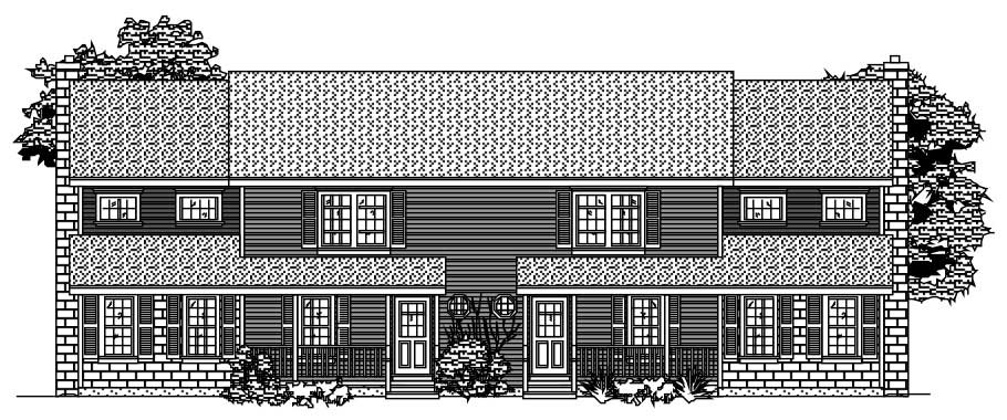 This is the front elevation of these multi-unit house plans.