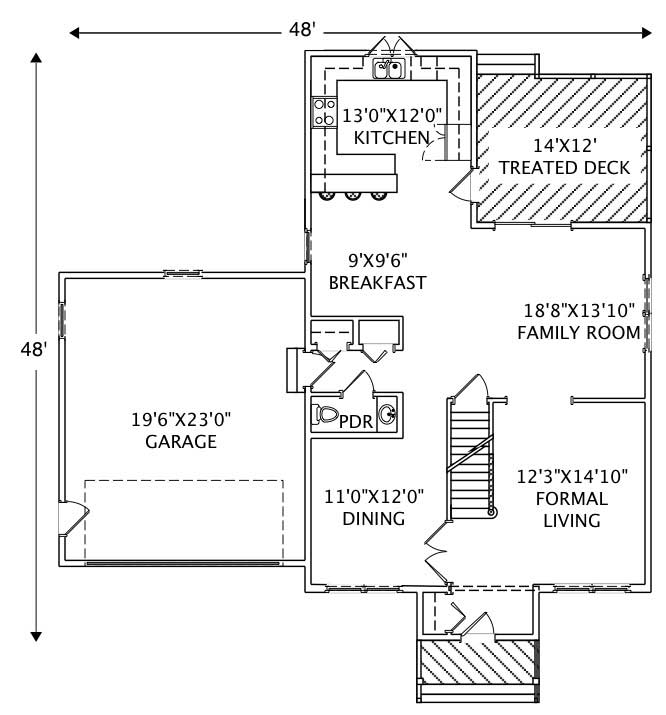Floor Plan First Story of Traditional Plan #110-1093
