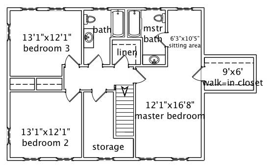 Floor Plan Second Story of Colonial Plan #110-1094