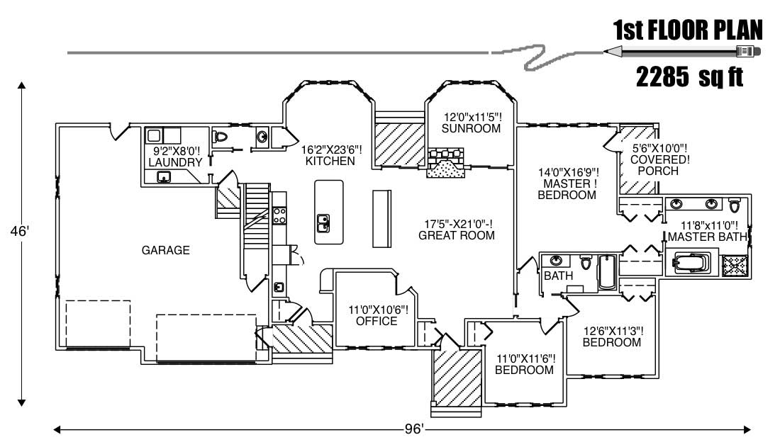 Floor Plan First Story of Ranch Plan #110-1096
