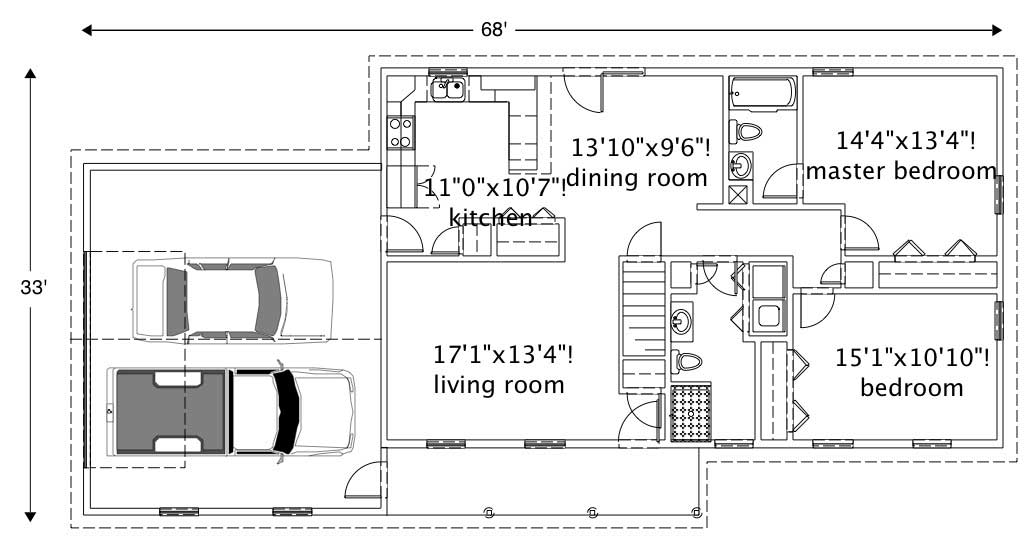 Floor Plan First Story of Ranch Plan #110-1101