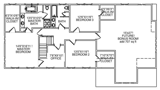 Floor Plan Second Story of Colonial Plan #110-1102