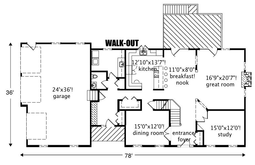 Floor Plan First Story of Country Plan #110-1104