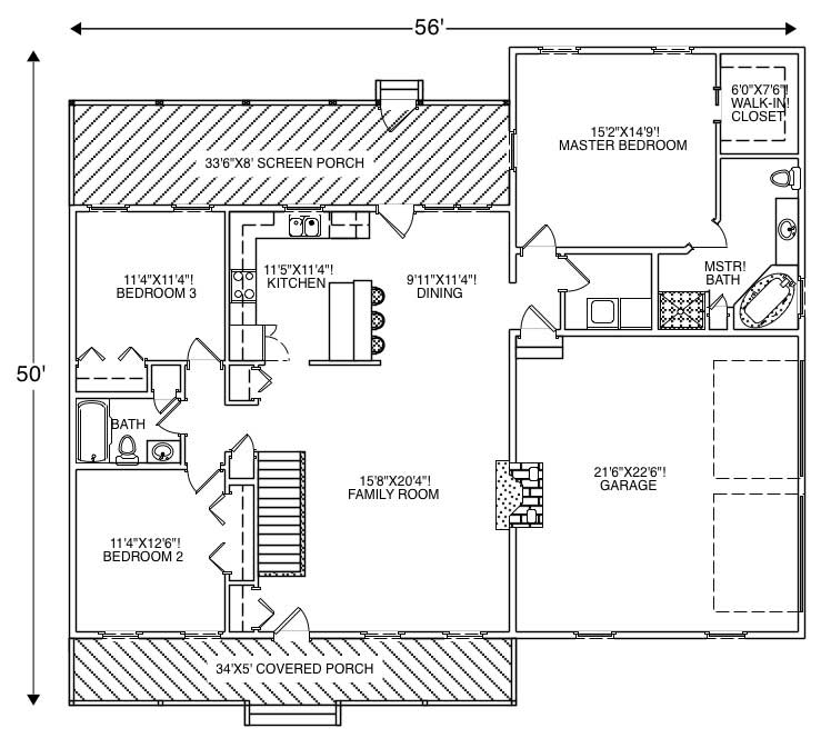 Floor Plan First Story of Country Plan #110-1105