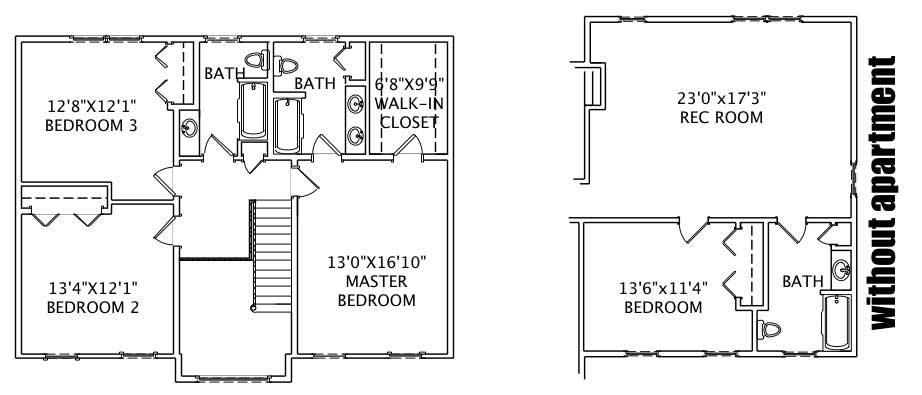 Floor Plan Second Story of Colonial Plan #110-1110