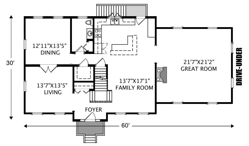 Floor Plan First Story of Colonial Plan #110-1111