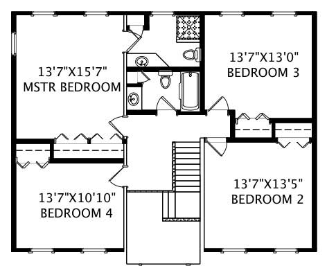 Floor Plan Second Story of Colonial Plan #110-1111