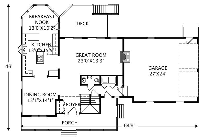Floor Plan First Story of Country Plan #110-1114