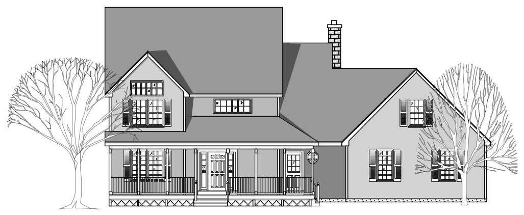 This is the front elevation of these Farmhouse House Plans.