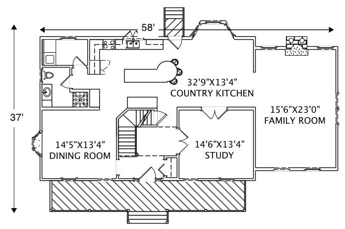Floor Plan First Story of Country Plan #110-1115