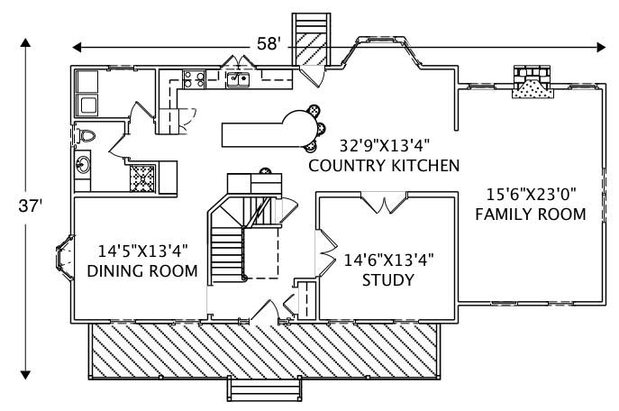 Floor Plan First Story of Country Plan #110-1116