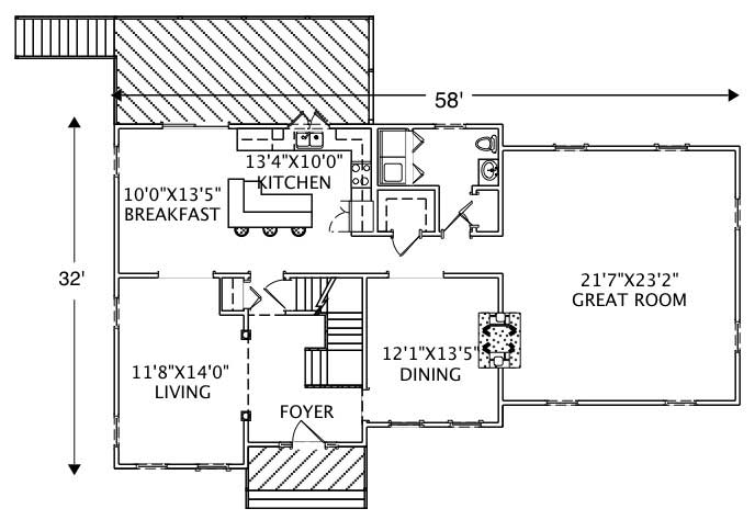 Floor Plan First Story of European Plan #110-1120