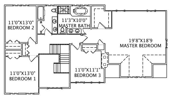 Floor Plan Second Story of European Plan #110-1120