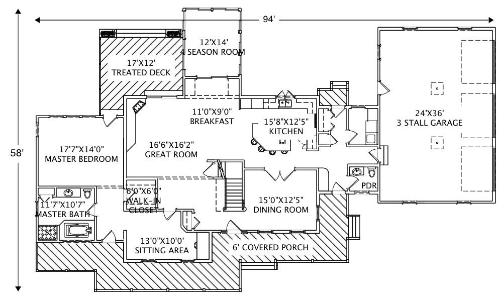 Floor Plan First Story of Country Plan #110-1121