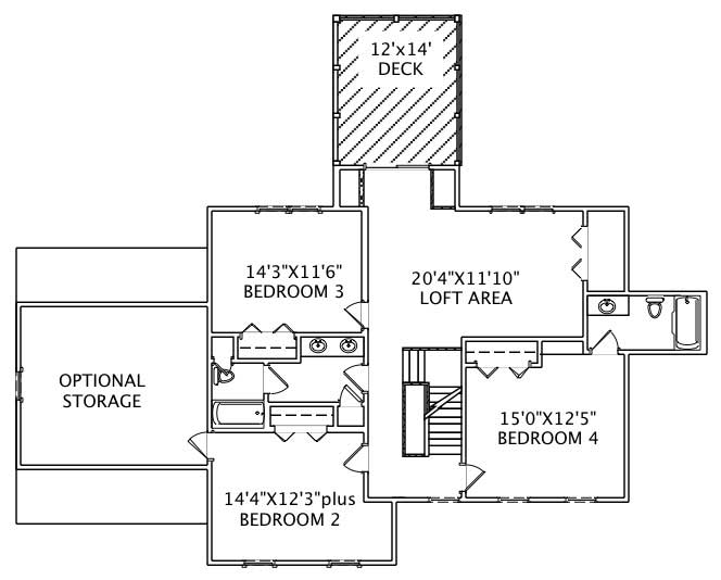 Floor Plan Second Story of Country Plan #110-1121