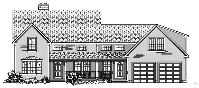 This is the front elevation for these Farmhouse House Plans.