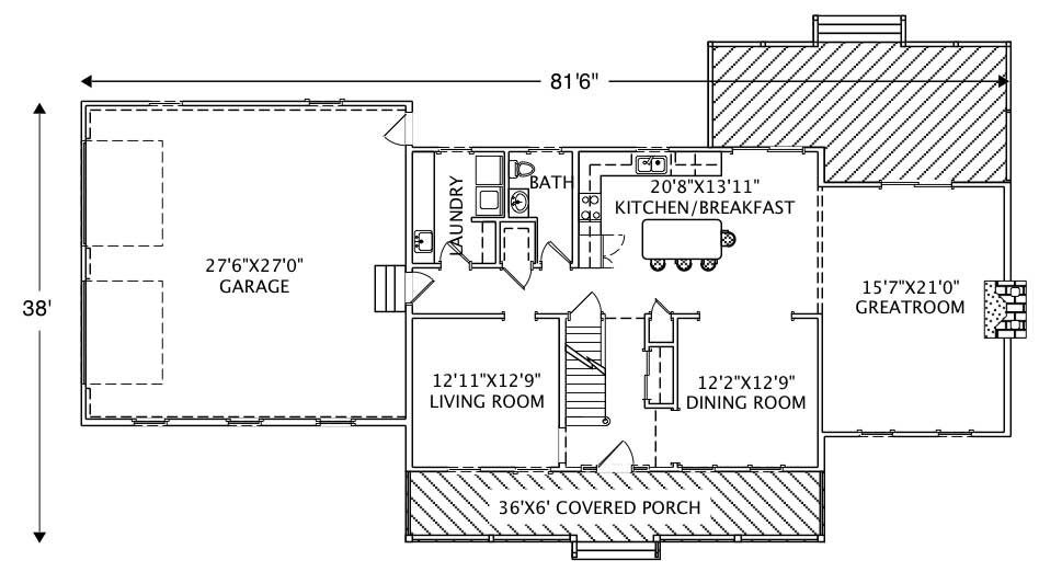 Floor Plan First Story of Country Plan #110-1124