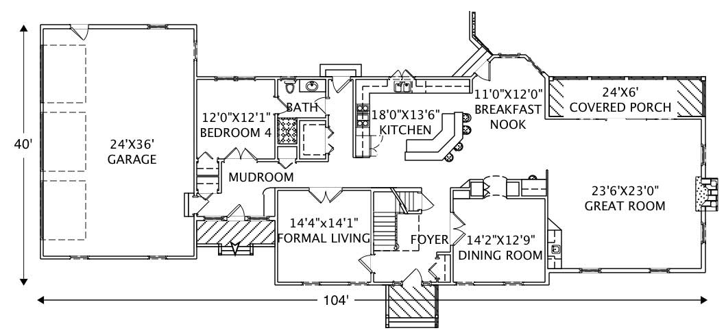 Floor Plan First Story of Country Plan #110-1125