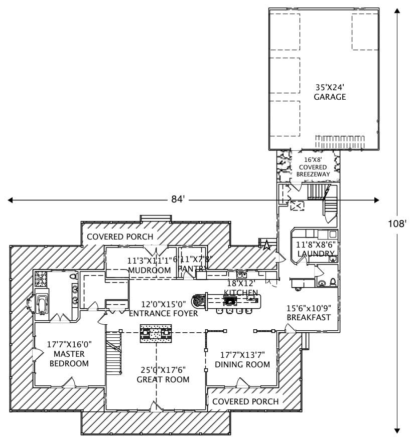 Floor Plan First Story of Country Plan #110-1126