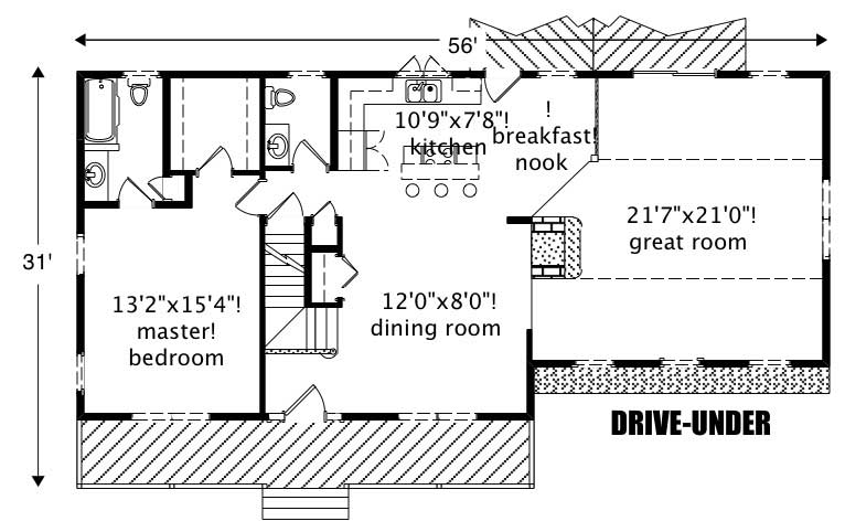 Floor Plan First Story of Cape Cod Plan #110-1140
