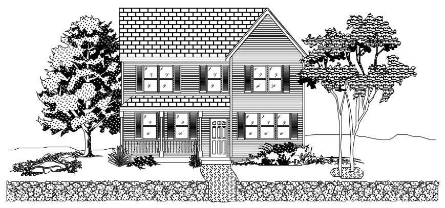 This is the front elevation of these Traditional Country House Plans.