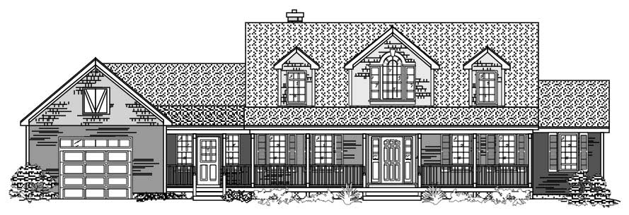 This is the front elevation for these Farmhouse Houseplans.