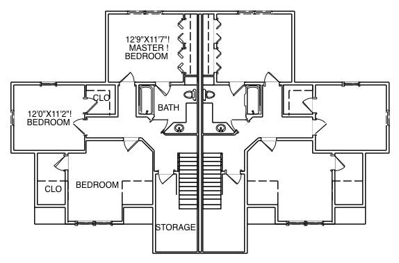 Floor Plan Second Story of Multi-Unit Plan #110-1155