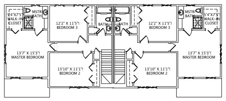 Floor Plan Second Story of Multi-Unit Plan #110-1161