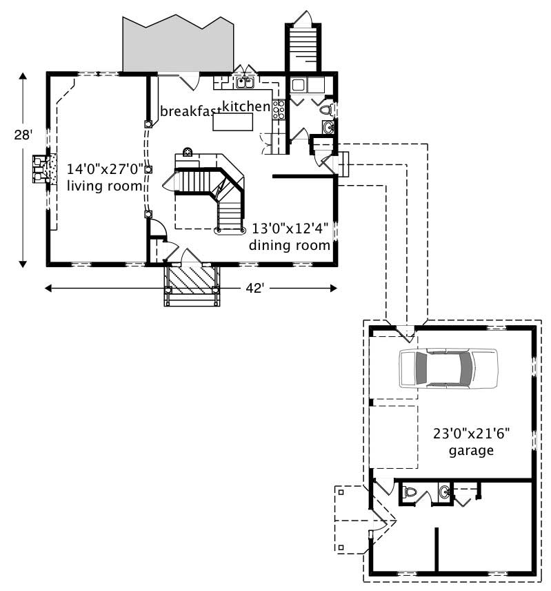 Floor Plan First Story of Cape Cod Plan #110-1163