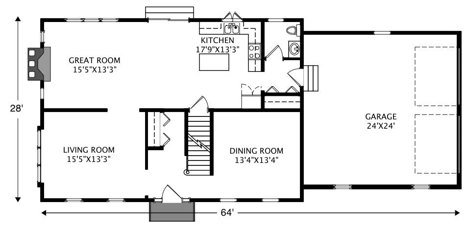 Floor Plan First Story of Colonial Plan #110-1168