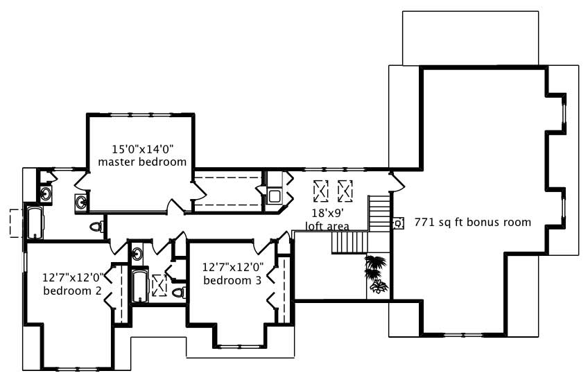Floor Plan Second Story of Country Plan #110-1170