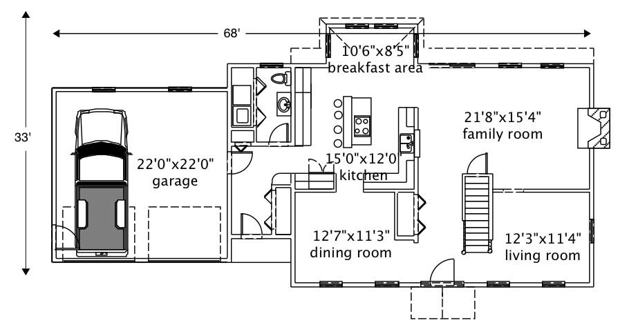 Floor Plan First Story of Colonial Plan #110-1180