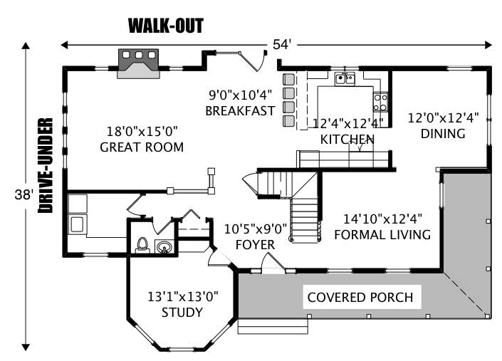 Floor Plan First Story of Country Plan #110-1181