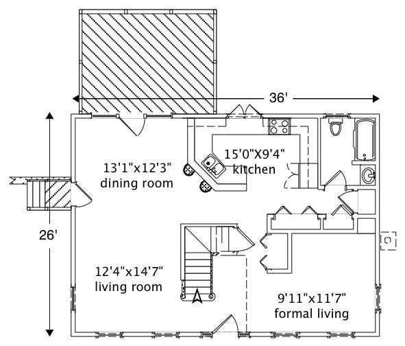 Floor Plan First Story of Colonial Plan #110-1182