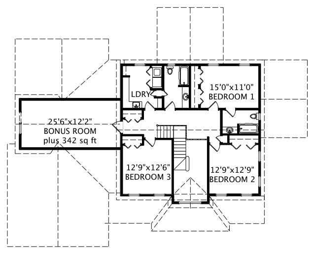 Floor Plan Second Story of Cape Cod Plan #110-1183