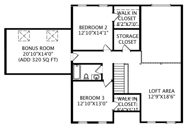 Floor Plan Second Story of Country Plan #110-1184