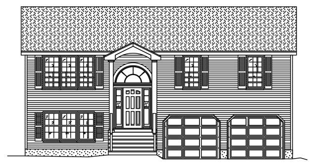 This is the front elevation for this set of Multi-Level Homeplans.
