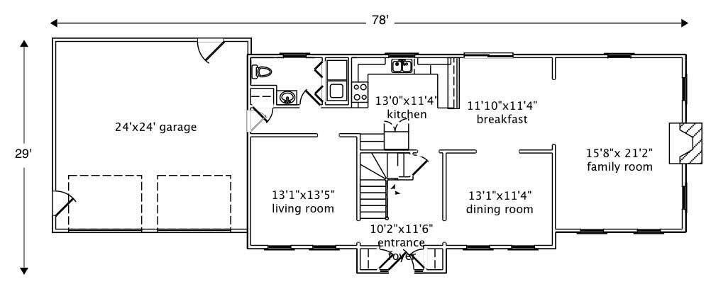 Floor Plan First Story of Cape Cod Plan #110-1187