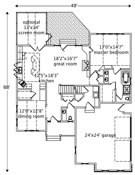 Floor Plan First Story of European Plan #110-1189