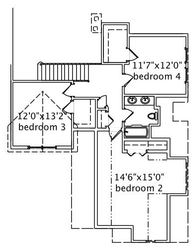 Floor Plan Second Story of European Plan #110-1189